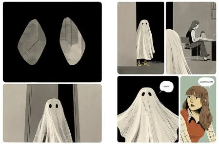 A double-page spread from the comic